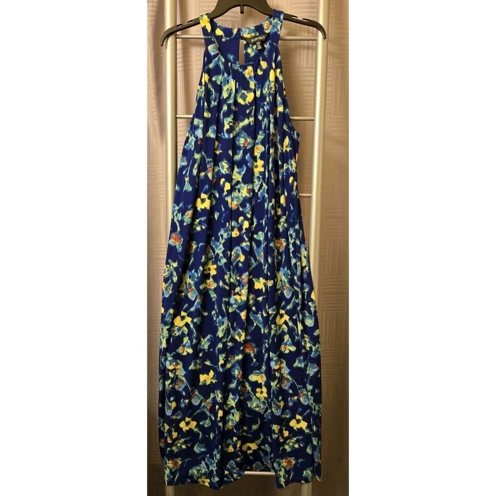 Ellen Tracy Blue Multicolor Abstract Aquatic Sleeveless Dress Sz XL Fit 12-14